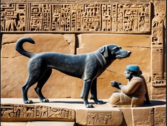 statues or carvings of dogs